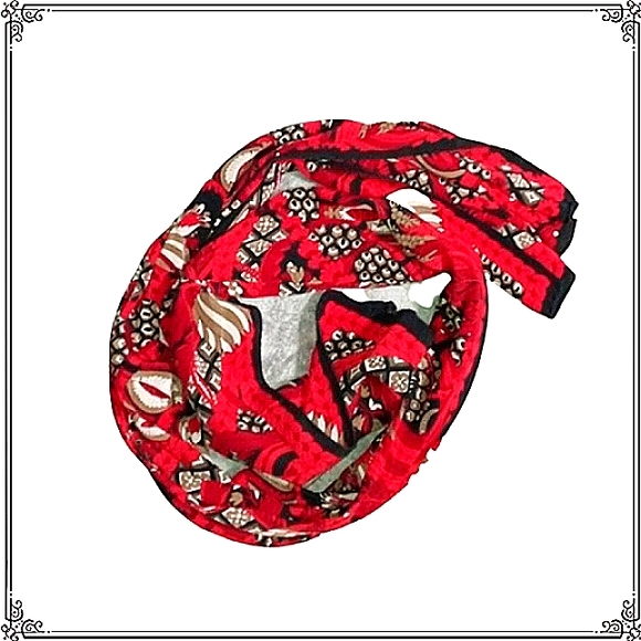 Vintage Red & Black Printed Silky Scarf - Picture 4 of 6
